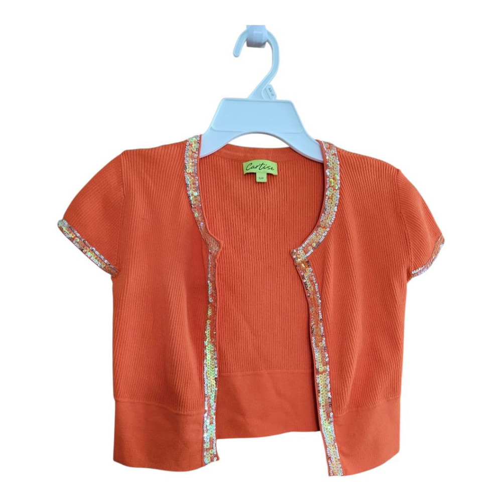 Girls Cartise Cardigan Size S Orange Short Sleeve Sequin